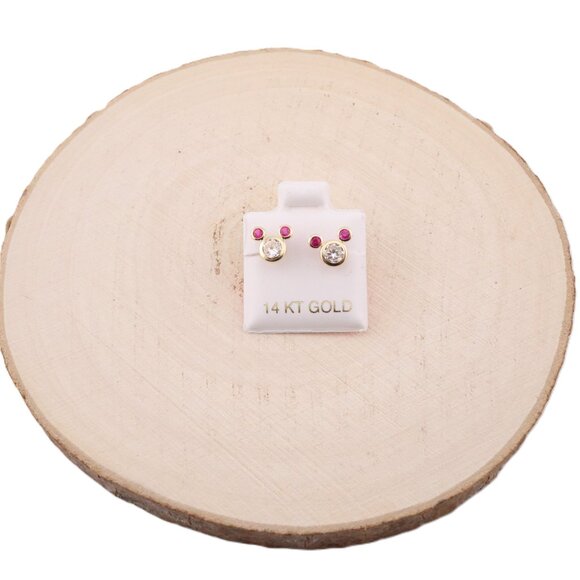 Women's 14k Gold Hot Pink Mickey Mouse Stud Earrings Adorable Jewelry ** - Picture 1 of 12